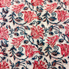 Pure Cotton White With Pink Lilies Hand Block Print Fabric