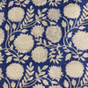 Pure Jaipuri Cotton Blue With White Marigold Jaal Handblock Print Fabric