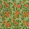 Pure Jaipuri Cotton Light Green With Orange Flower Jaal Hand Block Print Fabric