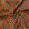 Pure Modal Silk Ajrak Rust With Blue And Black Intricate Tile Hand  Block Print Fabric