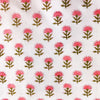 Pure Mul Cotton Jaipuri White With Pink  Single Flower Plant Hand Block Print Fabric