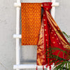 RAJANI - Shades Of Orange Geometric Weave Brocade Kurti Piece With Kathan Brocade Dupatta