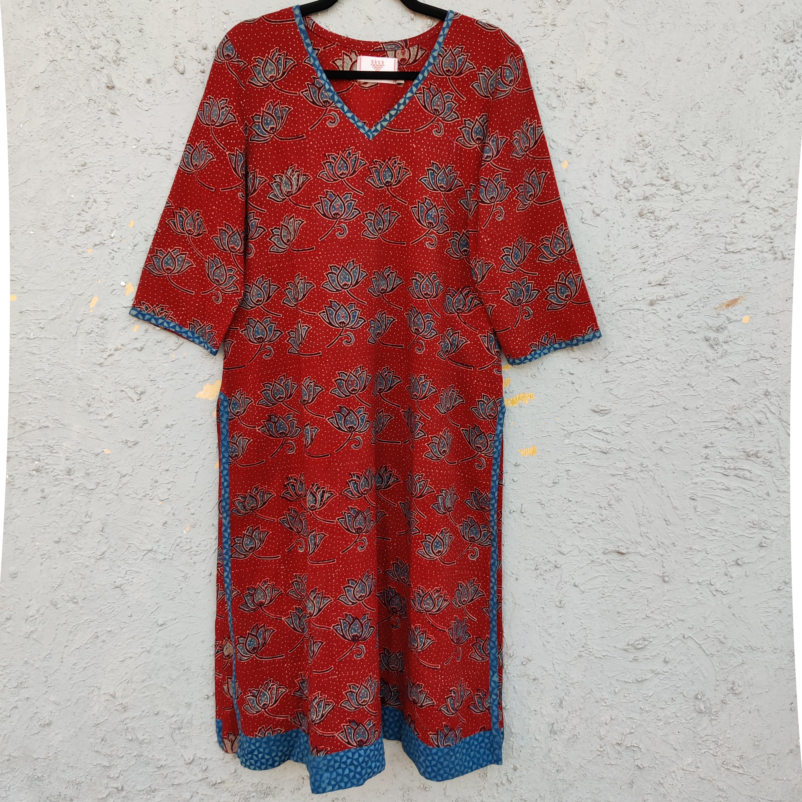 ( 2XL) RAJOLI - Pure Cotton Simple Ajrak Kurta Rust – Sanskruti