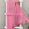 RANISA- Pink Cotton Silk Top Fabric With Simple Yoke Embroidery With A Matching Pink Rayon Bottom Fabric With Chiffon Border Dupatta