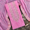 RANISA- Pink Cotton Silk Top Fabric With Simple Yoke Embroidery With A Matching Pink Rayon Bottom Fabric With Chiffon Border Dupatta