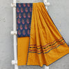 ROOP - Pure Cotton Blue Kaatha Top Fabric With Mustard Plain Bottom And Mustard Kaatha Dupatta