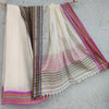 ROOPKATHA - Pure Cotton Cream Bengal Handloom Saree With Purple And Black Ganga Jamuna Border Woven Saree