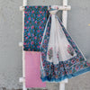ROZANA - Pure Cotton Daily Wear Blue With Pink Jaal Cotton Dupatta Set