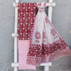 ROZANA - Pure Cotton Daily Wear Red Pink Floral Jaal With Cotton Dupatta Set
