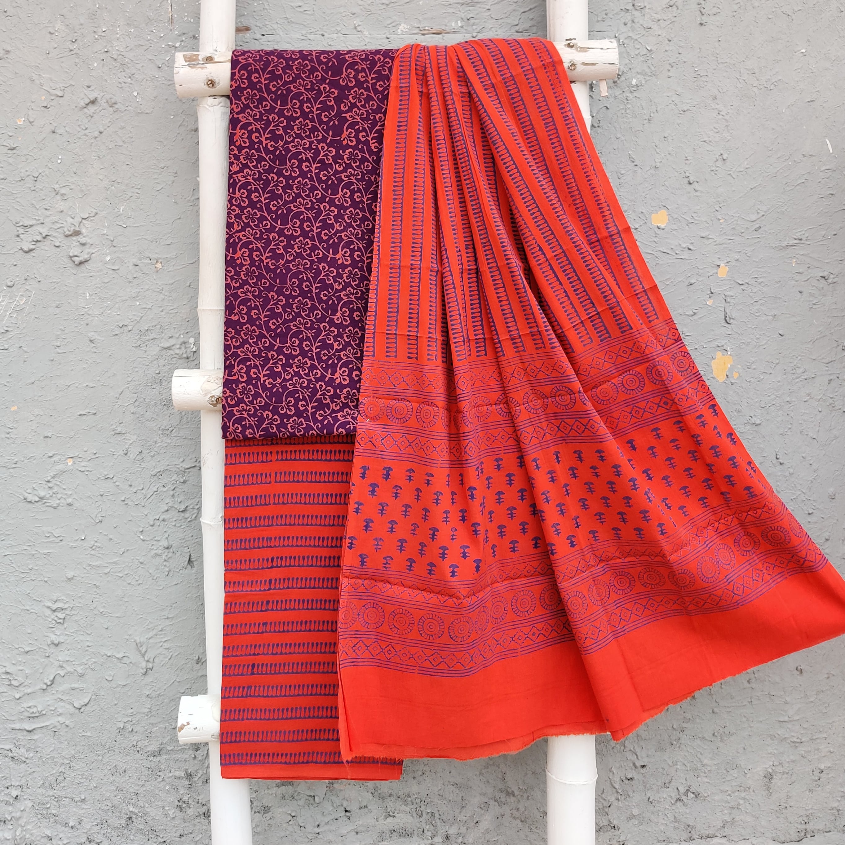 ROZANA- Pure Cotton Purple Gamthi Purple With Pink Jaal Suit Fabric ...
