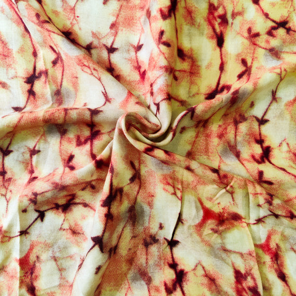 Pre-cut(1.5meters) Rayon Cotton Shaded With Maroon Jaal Screen Print Fabric