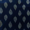 Rayon Navy Blue With Grey Leaves Screen Print Fabric