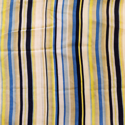 Rayon White Blue Black And Yellow Stripes Blouse Fabric ( 1 Metre )