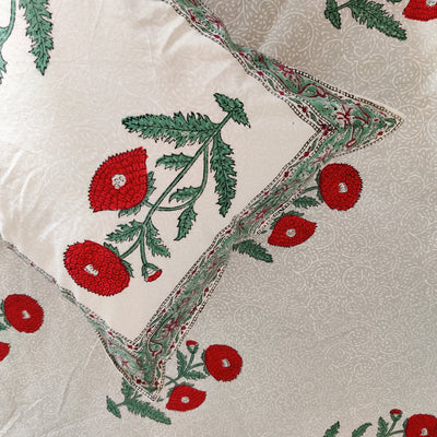 Red Poppy Garden Pure Cotton Jaipuri Double Bedsheet
