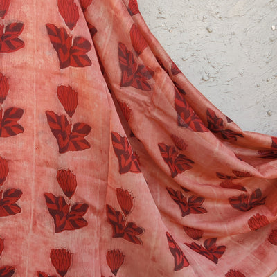 SABAR - Pure Maheshwari Vanaspati Saree Rust Spaced Out Flower Bud Motif