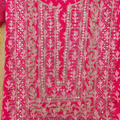 SAWAN- Pure Cotton Pink Dabu Kota Dupatta Suit Fabric With Zari Yoke