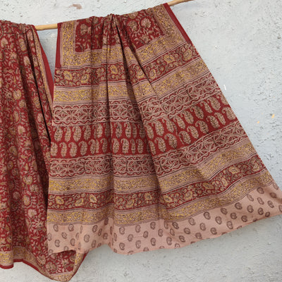 SWARA - Pure Cotton Kalamkari Saree Rust Floral Jaal