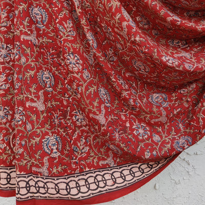 SWARA - Silk Kalamkari Saree Rust With Small Floral Jaal