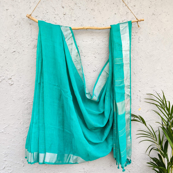 Sanskruti Sea Mist Linen Saree
