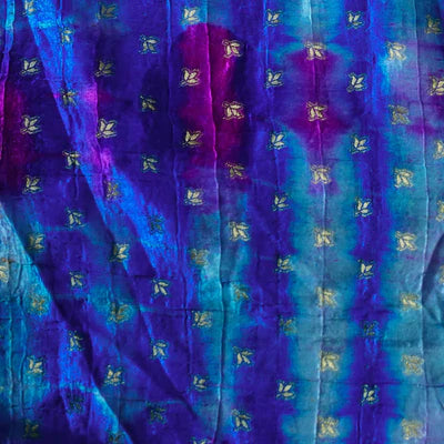 Satin Banarasi Brocade Blue Purple Abstract With Tiny Gold Motifs Woven Fabric ( 1 meter )