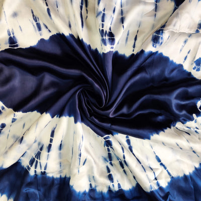Satin Navy Blue Long Shibori Tie And Dye