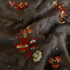 Silky Chinon Fabric With Aari And Red Floral Embroidery Fabric