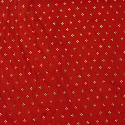 Slub Silk Cotton Red With Tiny Embroidered Butti Fabric