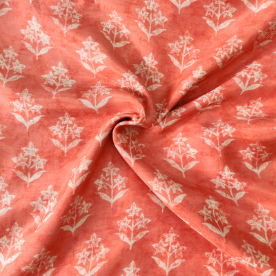 Soft And Flowy Muslin Pastel Peach With Cream Mughal Plant Motif Fabric