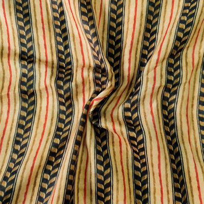 Soft Cotton Silk Light Brown With Intricate Stripes Screen Print Fabric