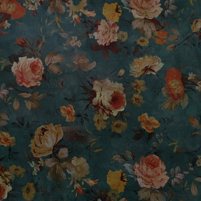 Surat Cotton Dark Vintage Blue With Royal Roses Digital Print Blouse Fabric  ( 0.80  CM )
