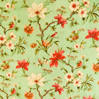 Surat Cotton Pastel Green With Cream And Rust Jasmine Digital Print blouse piece Fabric(1 meter)
