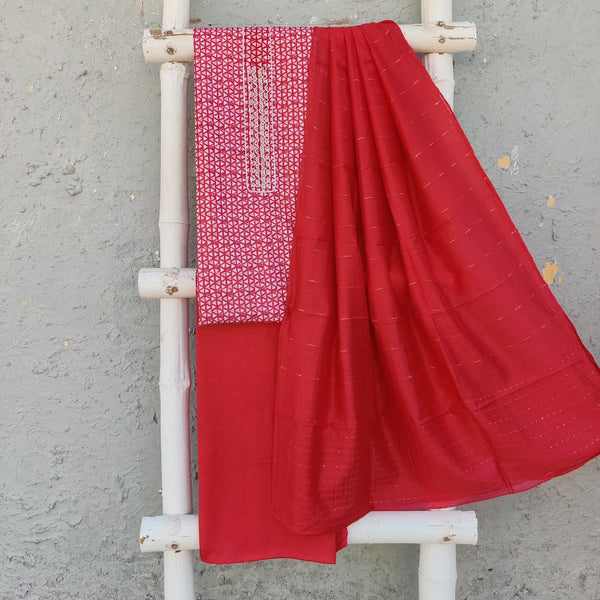 TARA -Viscose Blend Top With Cotton Silk Bottom With Sequence Dupatta Pink Red