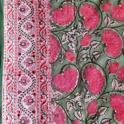 The Lotus Lake Green Pure Cotton Jaipuri Double Bedsheet