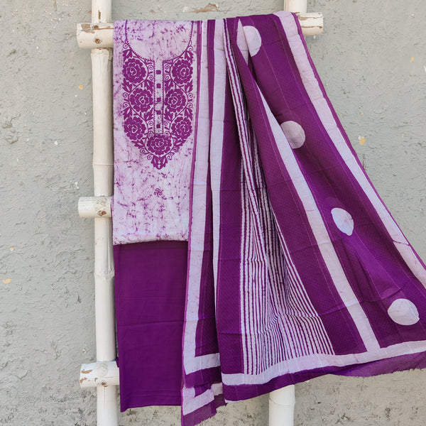 VATIKA - Pure Cotton Moum Batik Top With Beautiful Embroidered Yoke Plain Pure Cotton Bottom And A Printed Cotton Dupatta