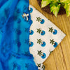 VEERA - Pure Cotton Jaipuri White With Blue Flower Motif Hand Block Print Fabric With A Light Blue Embroidered Chiffon Fabric
