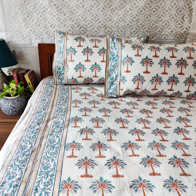 Whispering Palms Pure Cotton Jaipuri Double Bedsheet