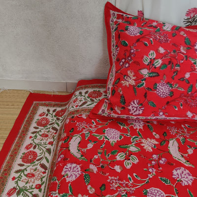 Wilderness Red Pure Cotton Jaipuri Double Bedsheet