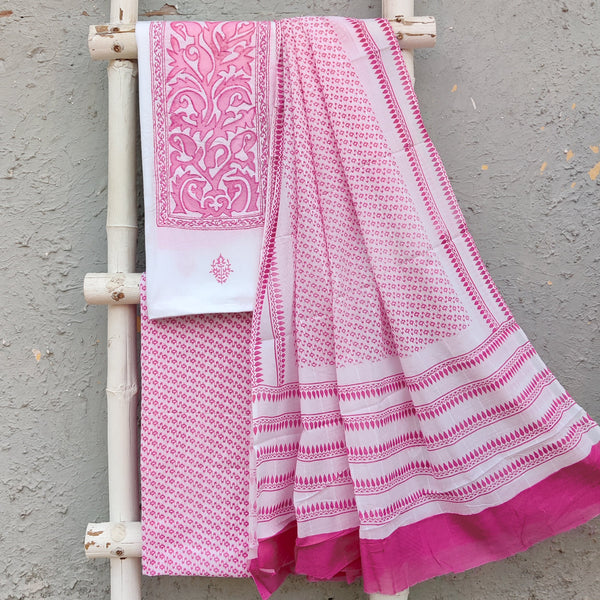 YESHA - Pure Cotton Cream Top With Applique Yoke Printed Pure Cotton Bottom And A Pure Cotton Dupatta