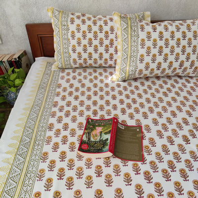 Yellow Mongolia Pure Cotton Jaipuri Double Bedsheet