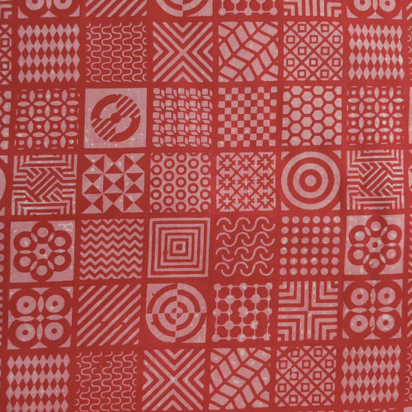 Pure Cotton Dabu Peach With Square Multi Block Hand Block Print Fabric